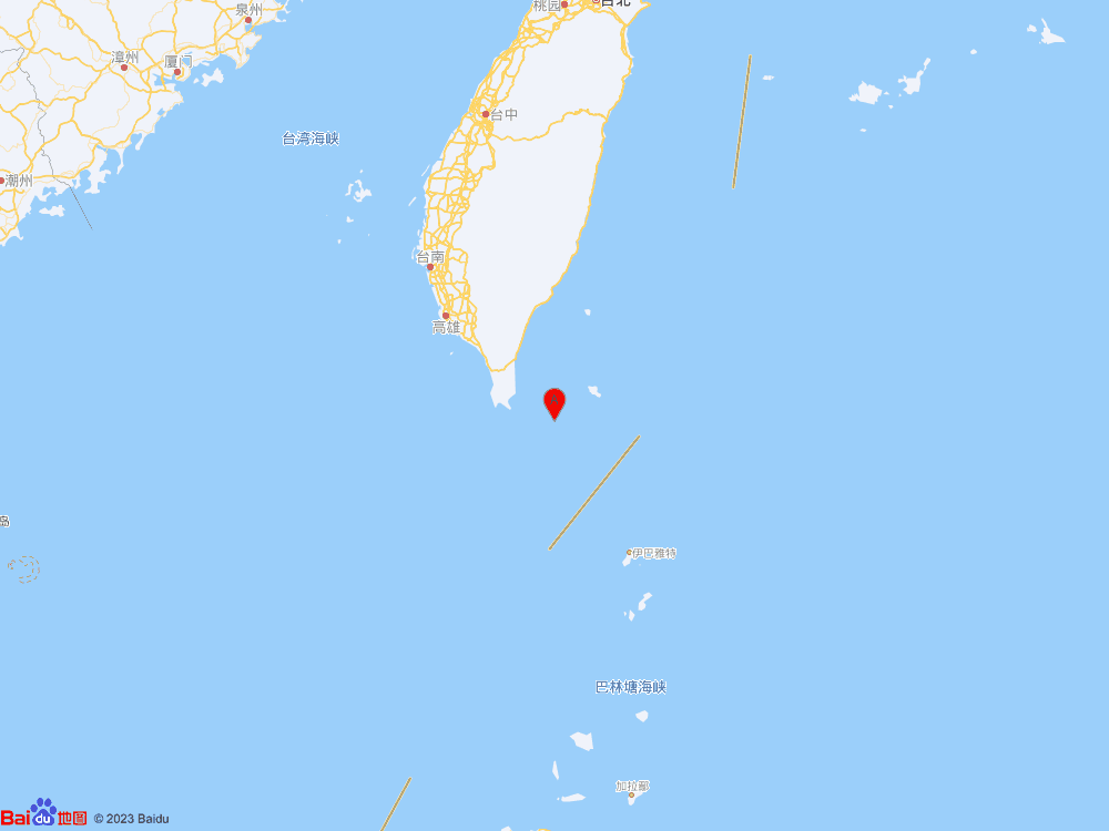 台湾屏东县海域（北纬21.86度，东经121.22度）发生4.5级地震